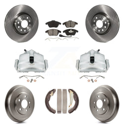 Front Rear Disc Brake Caliper Rotors Drums Semi-Metallic Pads Kit (8Pc) For Volkswagen Jetta Beetle With 312mm Diameter Rotor KC8-100823S