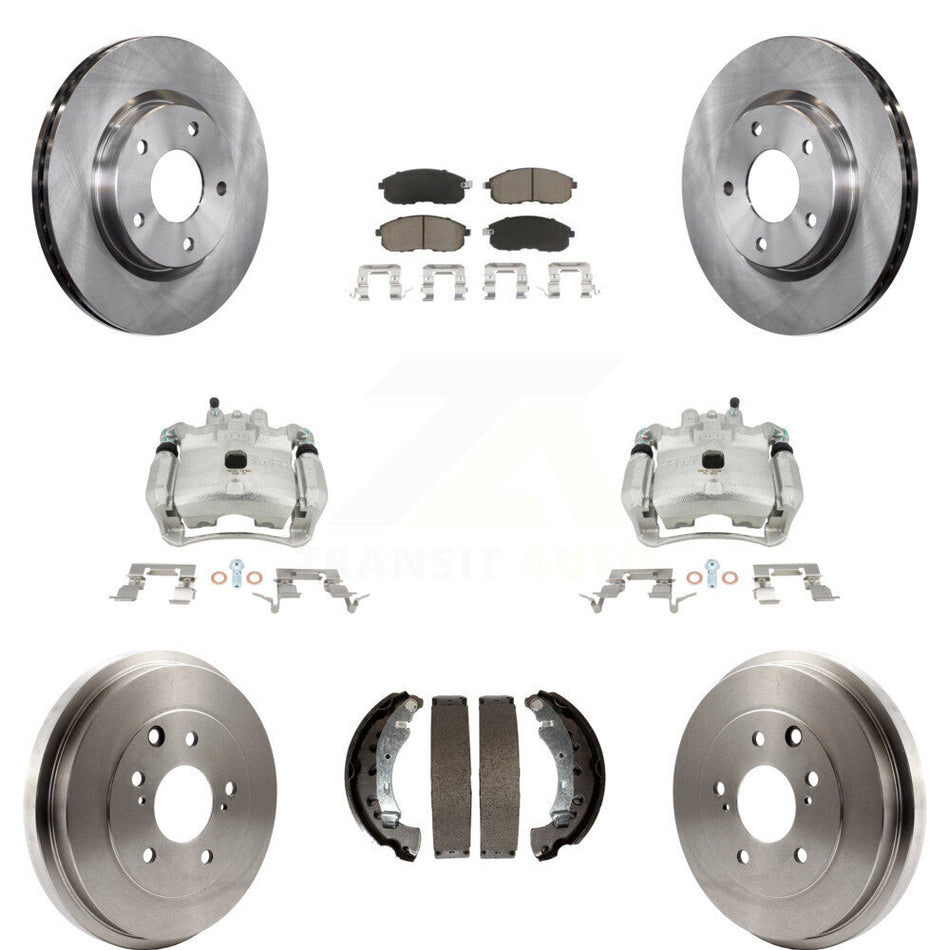 Front Rear Disc Brake Caliper Rotors Drums Ceramic Pads Kit (8Pc) For Nissan Sentra KC8-100824C