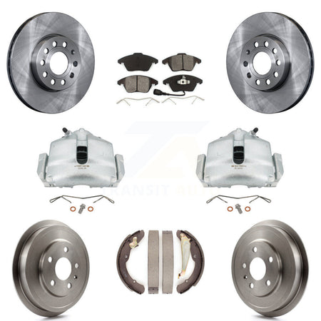 Front Rear Disc Brake Caliper Rotors Drums Semi-Metallic Pads Kit (8Pc) For Volkswagen Jetta With 288mm Diameter Rotor KC8-100824S by Transit Auto