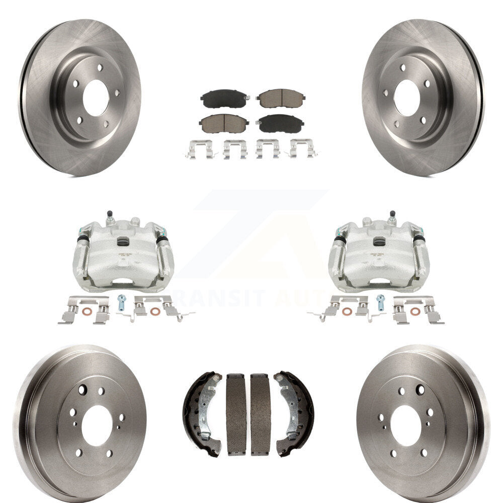 Front Rear Disc Brake Caliper Rotors Drums Ceramic Pads Kit (8Pc) For 2017-2019 Nissan Sentra Turbocharged KC8-100825C by Transit Auto