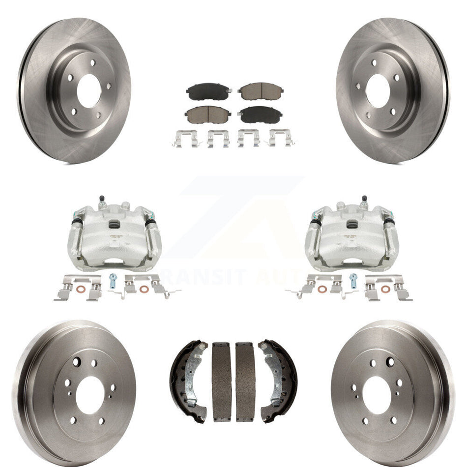 Front Rear Disc Brake Caliper Rotors Drums Ceramic Pads Kit (8Pc) For 2017-2019 Nissan Sentra Turbocharged KC8-100825C