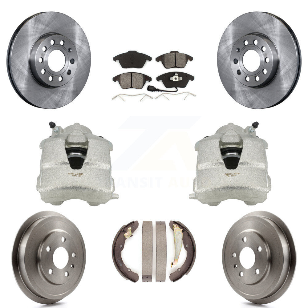 Front Rear Disc Brake Caliper Rotors Drums Semi-Metallic Pads Kit (8Pc) For Volkswagen Jetta With 288mm Diameter Rotor KC8-100825S by Transit Auto