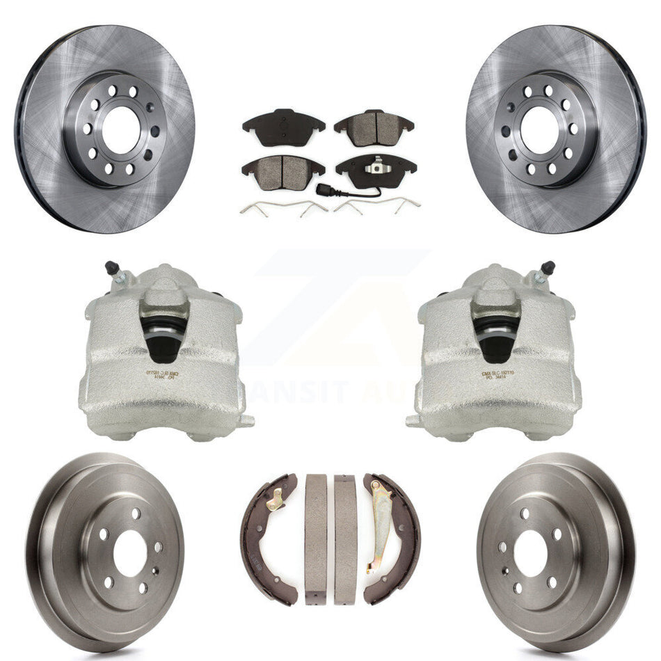 Front Rear Disc Brake Caliper Rotors Drums Semi-Metallic Pads Kit (8Pc) For Volkswagen Jetta With 288mm Diameter Rotor KC8-100825S