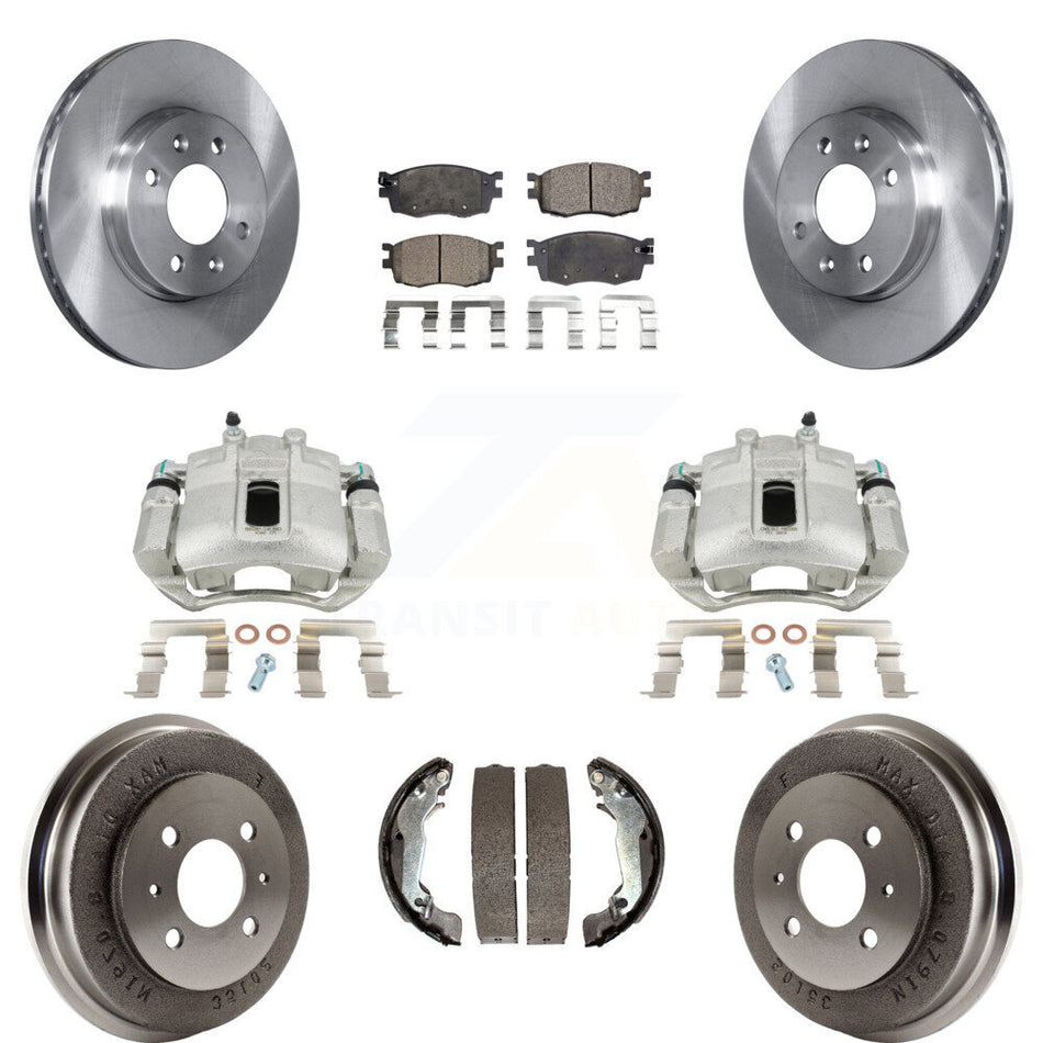 Front Rear Disc Brake Caliper Rotors Drums Ceramic Pads Kit (8Pc) For 2006 Hyundai Accent Sedan To 09 30 05 KC8-100825T