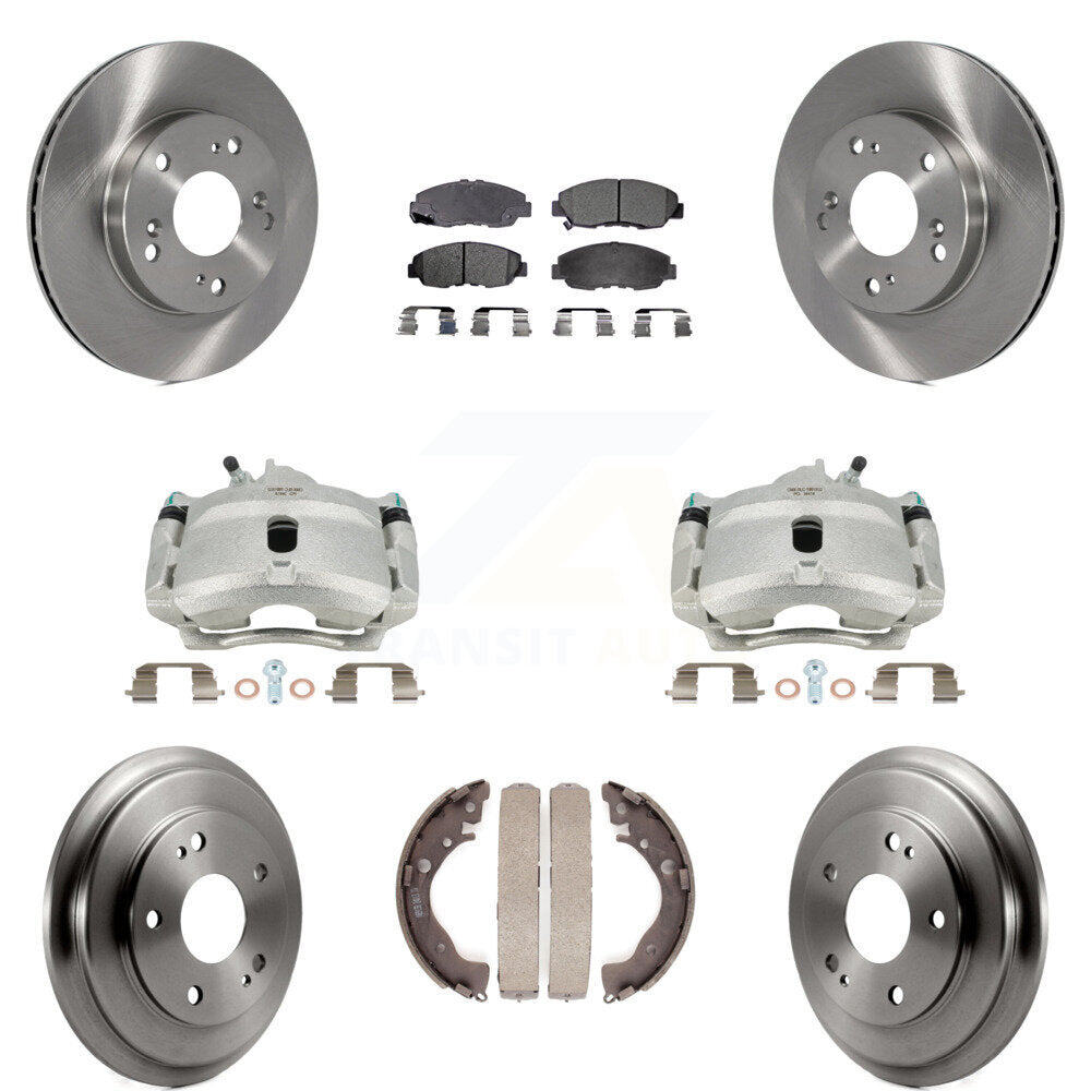 Front Rear Disc Brake Caliper Rotors Drums Semi-Metallic Pads Kit (8Pc) For Honda Civic KC8-100826P by Transit Auto