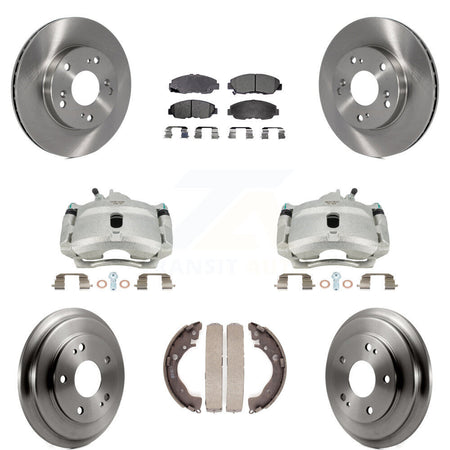 Front Rear Disc Brake Caliper Rotors Drums Semi-Metallic Pads Kit (8Pc) For Honda Civic KC8-100826P by Transit Auto