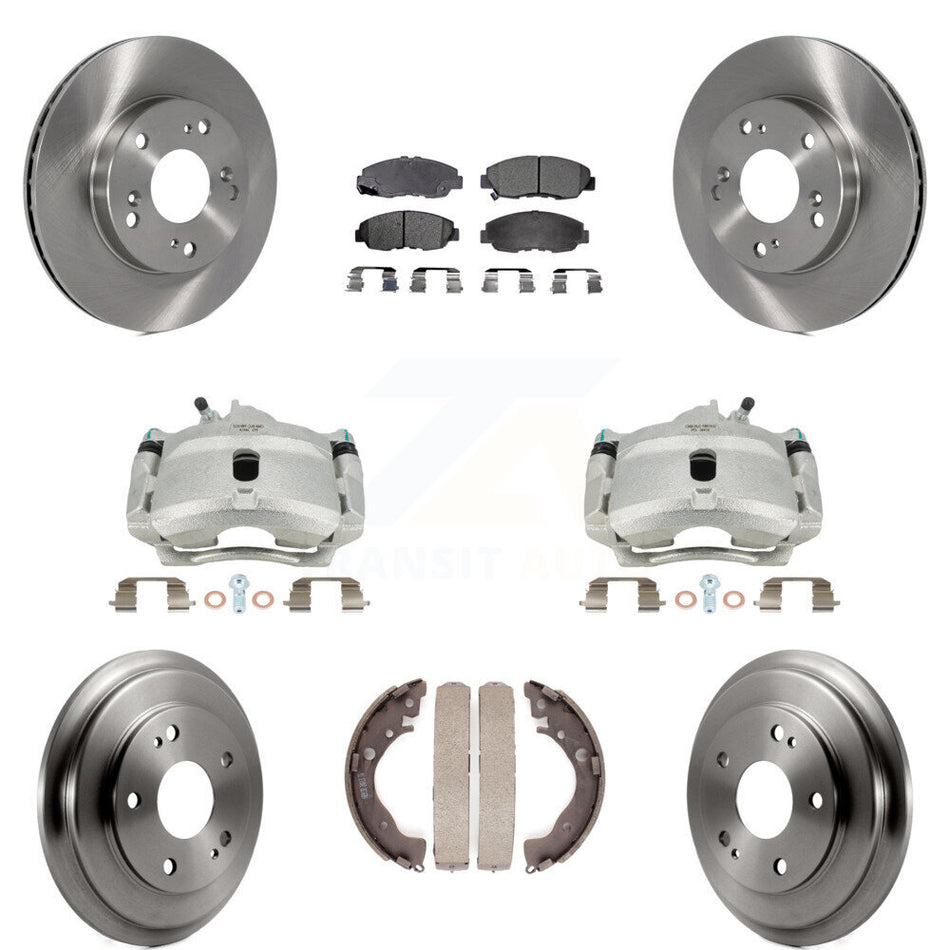 Front Rear Disc Brake Caliper Rotors Drums Semi-Metallic Pads Kit (8Pc) For Honda Civic KC8-100826P