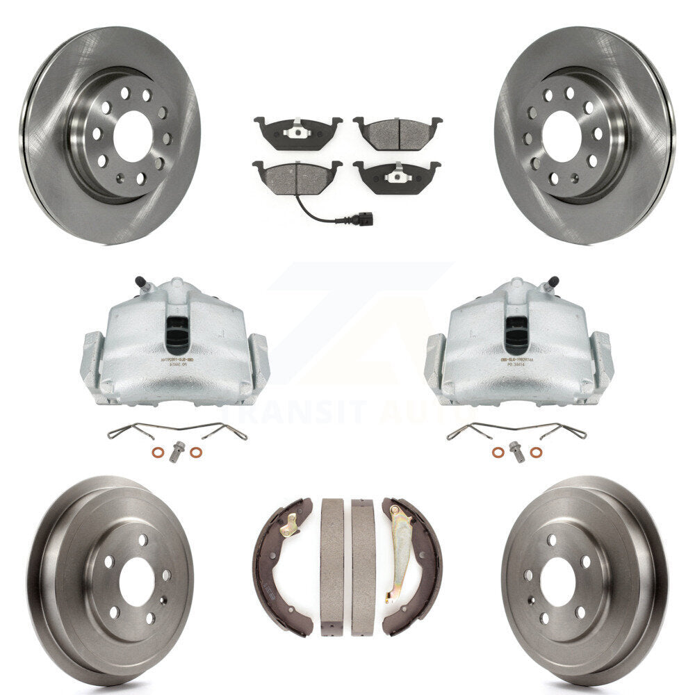 Front Rear Disc Brake Caliper Rotors Drums Semi-Metallic Pads Kit (8Pc) For Volkswagen Jetta With 280mm Diameter Rotor KC8-100826S by Transit Auto