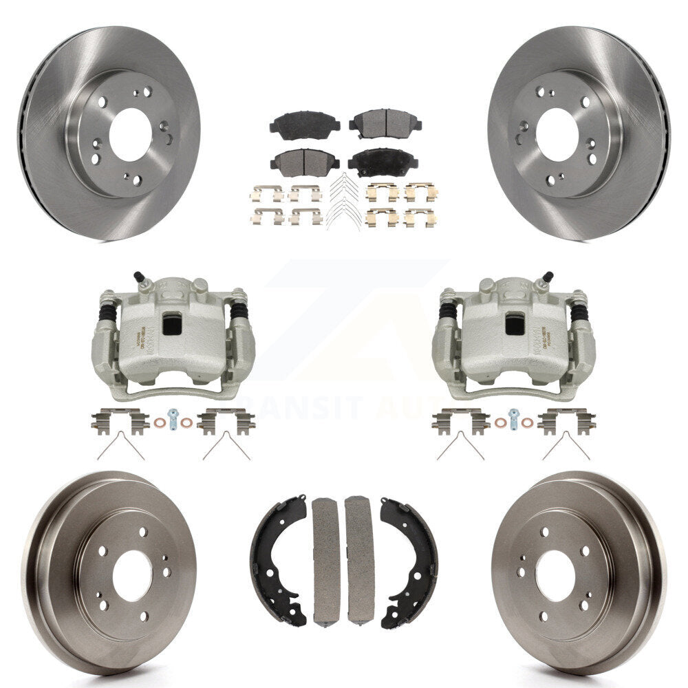 Front Rear Disc Brake Caliper Rotors Drums Semi-Metallic Pads Kit (8Pc) For Honda Civic KC8-100827P