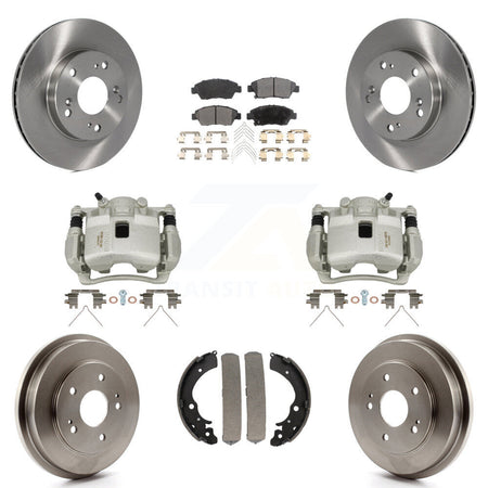 Front Rear Disc Brake Caliper Rotors Drums Semi-Metallic Pads Kit (8Pc) For Honda Civic KC8-100827P