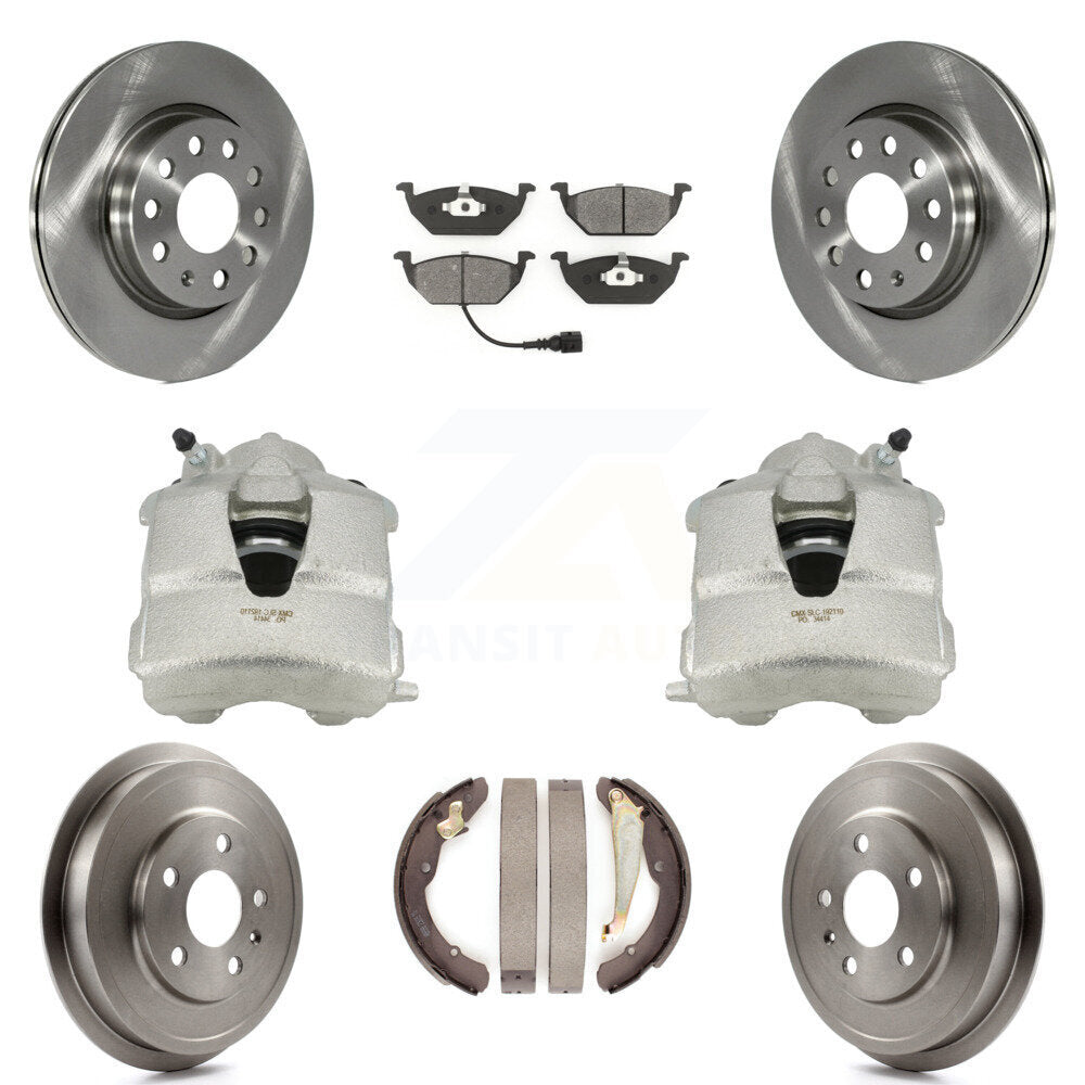 Front Rear Disc Brake Caliper Rotors Drums Semi-Metallic Pads Kit (8Pc) For Volkswagen Jetta With 280mm Diameter Rotor KC8-100827S by Transit Auto