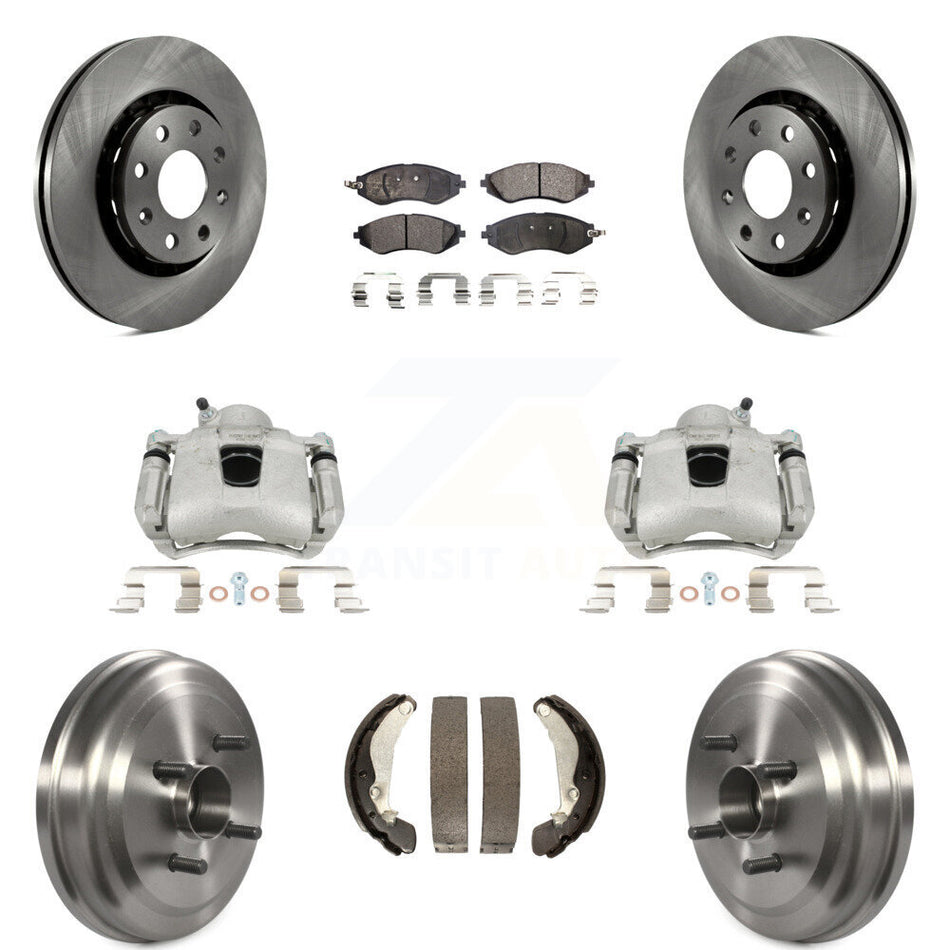 Front Rear Disc Brake Caliper Rotors Drums Ceramic Pads Kit (8Pc) For Chevrolet Aveo Aveo5 Pontiac G3 Wave Wave5 With Hub Assembly KC8-100827T
