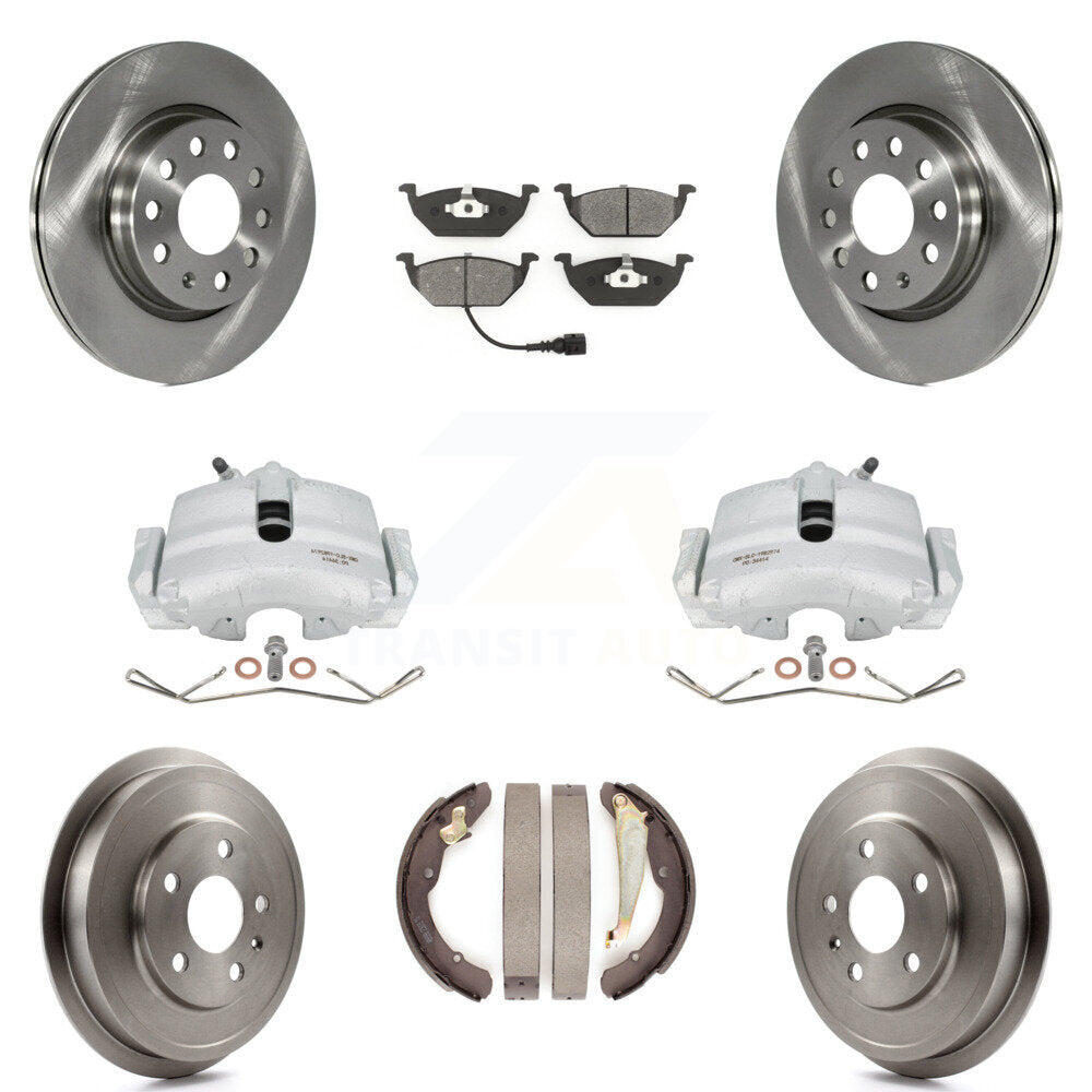 Front Rear Disc Brake Caliper Rotors Drums Semi-Metallic Pads Kit (8Pc) For Volkswagen Jetta With 280mm Diameter Rotor KC8-100828S by Transit Auto