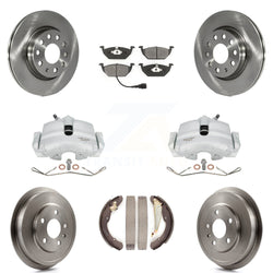 Front Rear Disc Brake Caliper Rotors Drums Semi-Metallic Pads Kit (8Pc) For Volkswagen Jetta With 280mm Diameter Rotor KC8-100828S