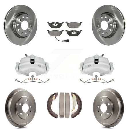 Front Rear Disc Brake Caliper Rotors Drums Semi-Metallic Pads Kit (8Pc) For Volkswagen Jetta With 280mm Diameter Rotor KC8-100828S by Transit Auto