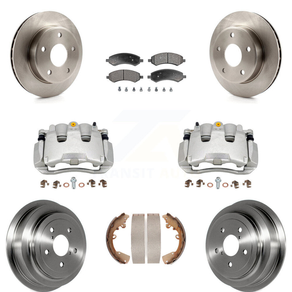 Front Rear Disc Brake Caliper Rotors Drums Ceramic Pads Kit (8Pc) For Dakota Dodge Ram KC8-100828T