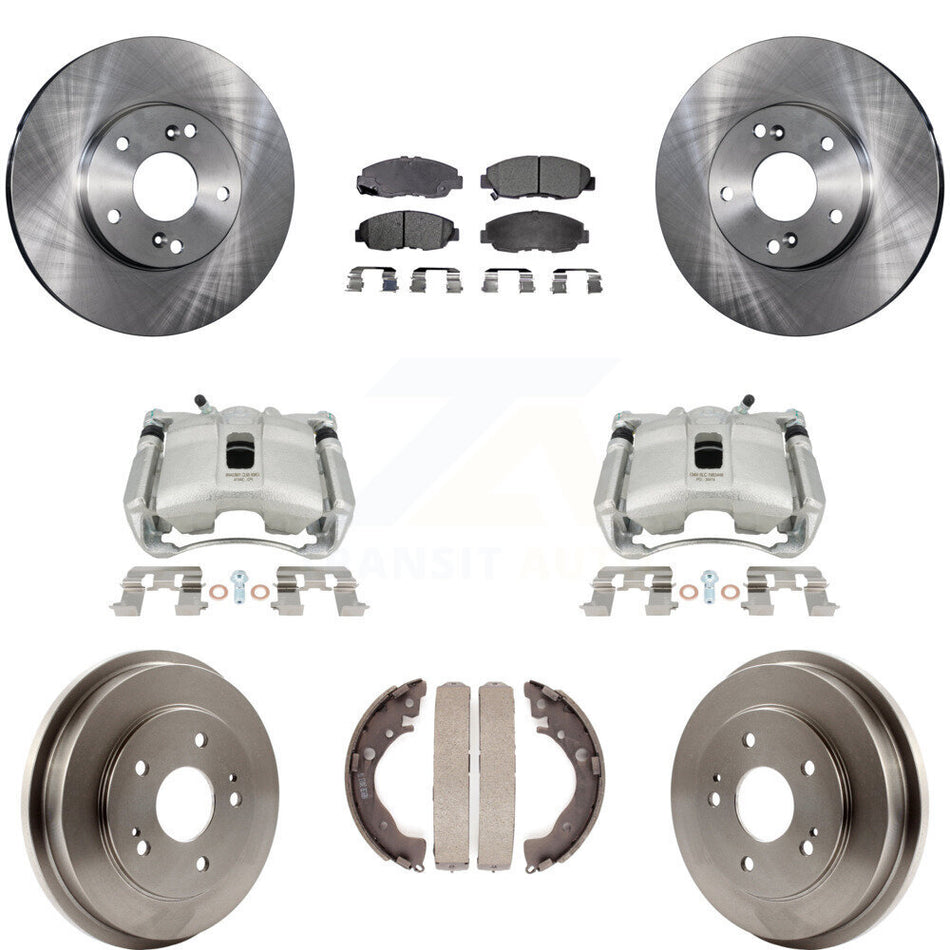 Front Rear Disc Brake Caliper Rotors Drums Semi-Metallic Pads Kit (8Pc) For 2011 Honda Civic GX with 1.8L KC8-100829P