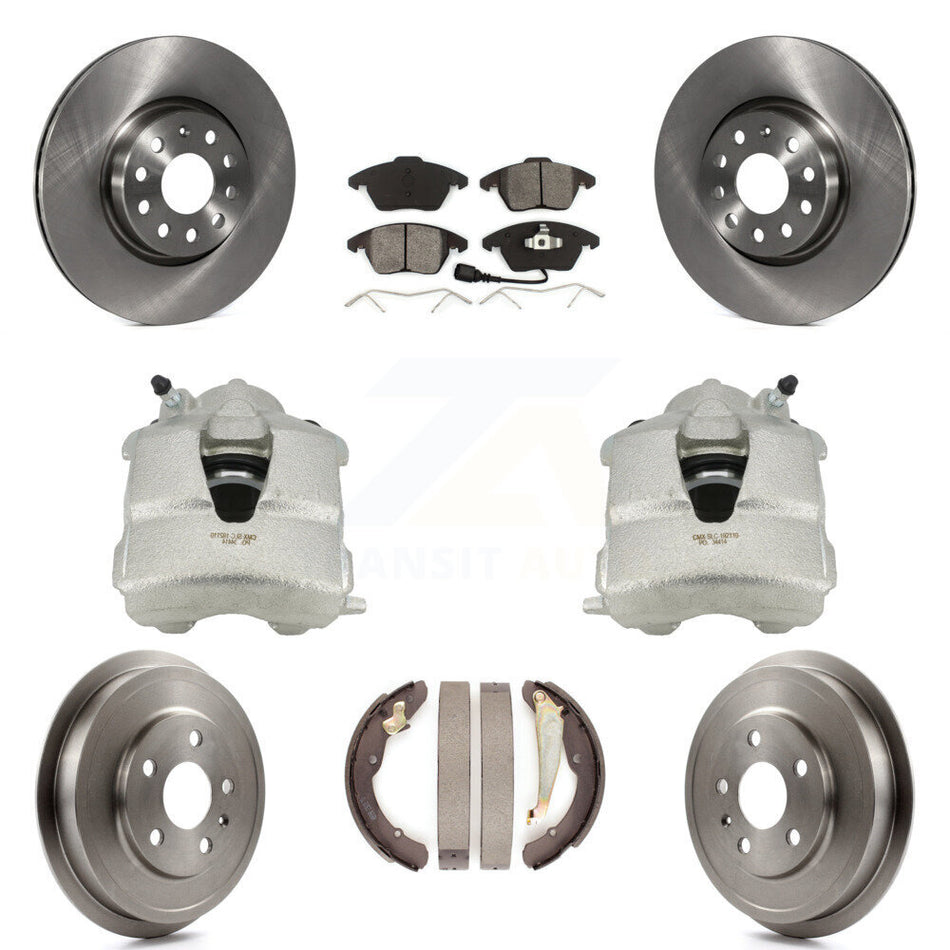 Front Rear Disc Brake Caliper Rotors Drums Semi-Metallic Pads Kit (8Pc) For Volkswagen Jetta With 312mm Diameter Rotor KC8-100829S