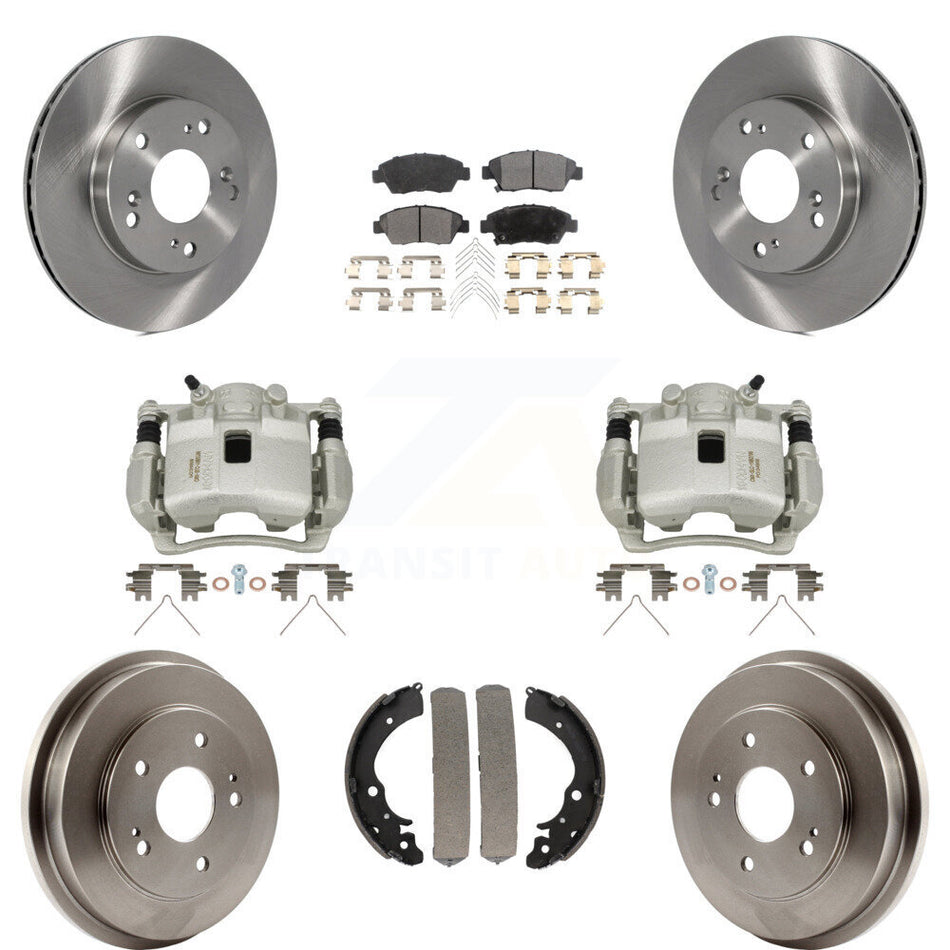 Front Rear Disc Brake Caliper Rotors Drums Ceramic Pads Kit (8Pc) For Honda Civic KC8-100829T