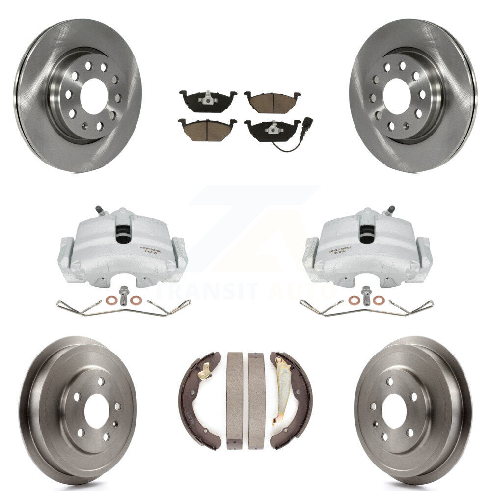 Front Rear Disc Brake Caliper Rotors Drums Ceramic Pads Kit (8Pc) For Volkswagen Jetta With 280mm Diameter Rotor KC8-100830C by Transit Auto