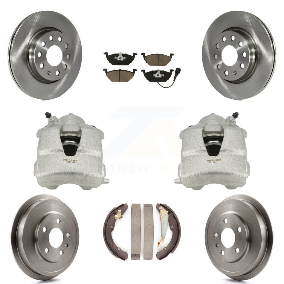 Front Rear Disc Brake Caliper Rotors Drums Ceramic Pads Kit (8Pc) For Volkswagen Jetta With 280mm Diameter Rotor KC8-100831C