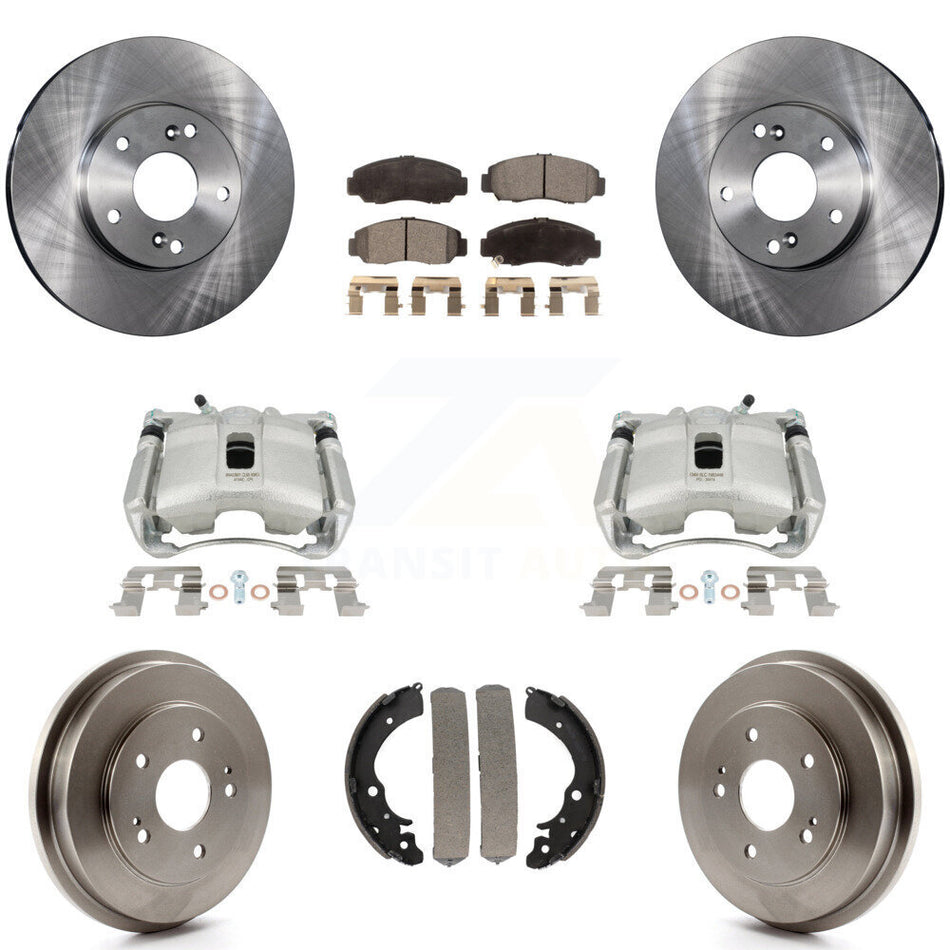 Front Rear Disc Brake Caliper Rotors Drums Ceramic Pads Kit (8Pc) For Honda Civic GX with 1.8L KC8-100831T