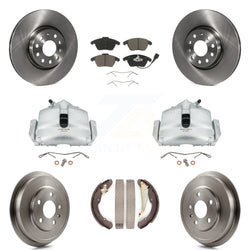 Front Rear Disc Brake Caliper Rotors Drums Ceramic Pads Kit (8Pc) For Volkswagen Jetta Beetle With 312mm Diameter Rotor KC8-100832C