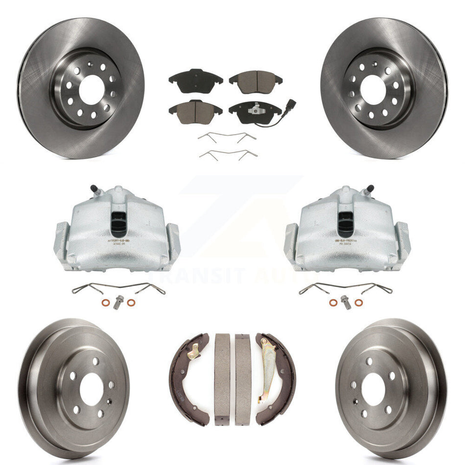 Front Rear Disc Brake Caliper Rotors Drums Ceramic Pads Kit (8Pc) For Volkswagen Jetta Beetle With 312mm Diameter Rotor KC8-100832C by Transit Auto