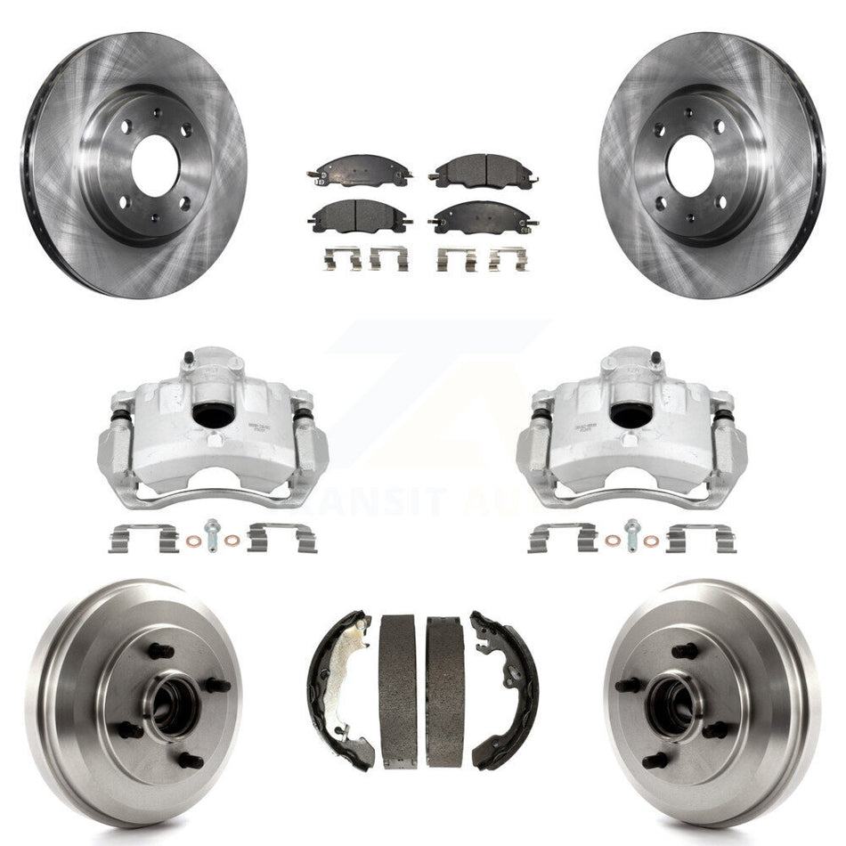 Front Rear Disc Brake Caliper Rotors Drums Semi-Metallic Pads Kit (8Pc) For Ford Focus KC8-100832P