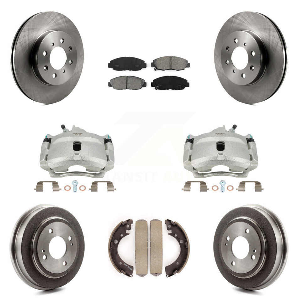 Front Rear Disc Brake Caliper Rotors Drums Semi-Metallic Pads Kit (8Pc) For Honda Civic Acura EL KC8-100832S by Transit Auto