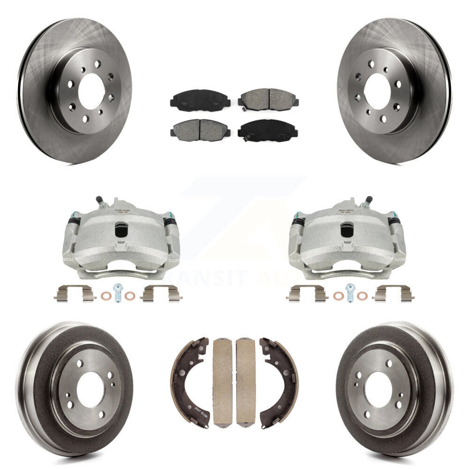 Front Rear Disc Brake Caliper Rotors Drums Semi-Metallic Pads Kit (8Pc) For Honda Civic Acura EL KC8-100832S