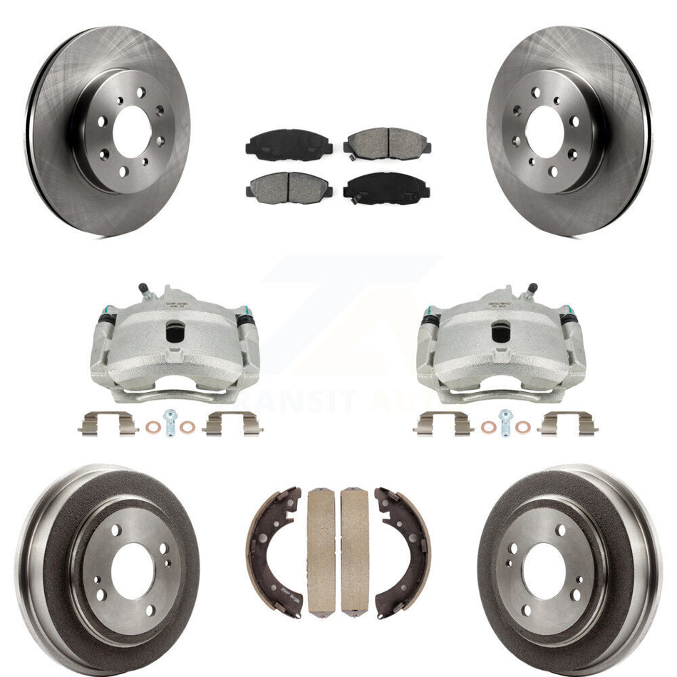 Front Rear Disc Brake Caliper Rotors Drums Semi-Metallic Pads Kit (8Pc) For Honda Civic Acura EL KC8-100832S