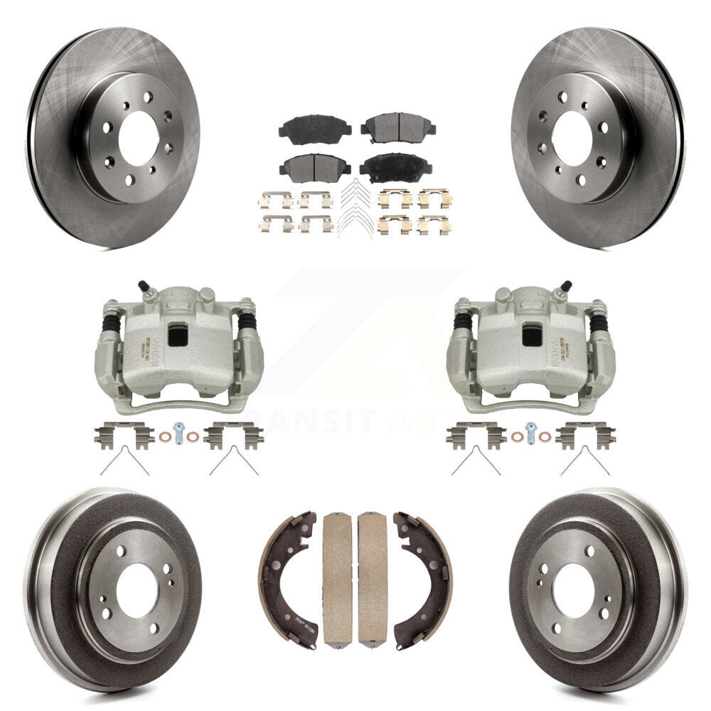 Front Rear Disc Brake Caliper Rotors Drum Ceramic Pads Kit (8Pc) For 2007-2008 Honda Fit KC8-100832T
