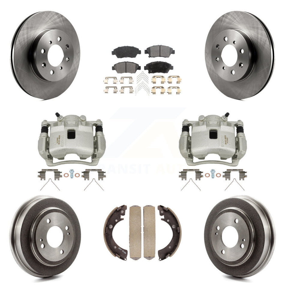Front Rear Disc Brake Caliper Rotors Drum Ceramic Pads Kit (8Pc) For 2007-2008 Honda Fit KC8-100832T