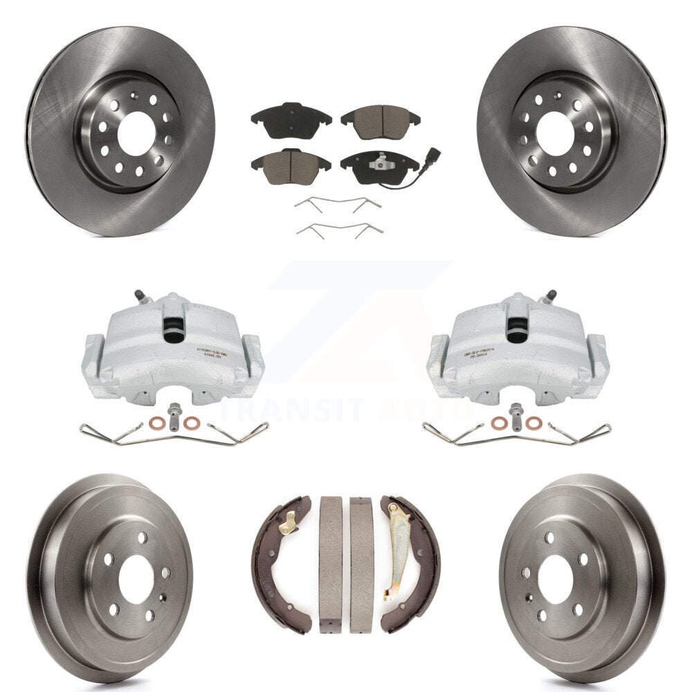 Front Rear Disc Brake Caliper Rotors Drums Ceramic Pads Kit (8Pc) For Volkswagen Jetta With 312mm Diameter Rotor KC8-100833C by Transit Auto