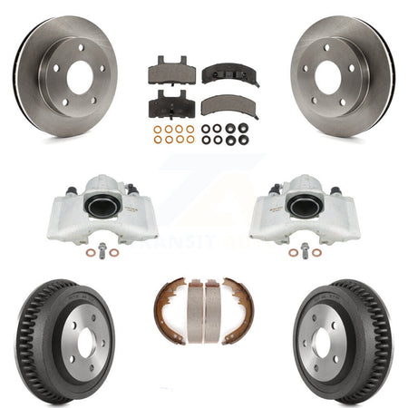 Front Rear Disc Brake Caliper Rotors Drums Semi-Metallic Pads Kit (8Pc) For 1994-1999 Dodge Ram 1500 4WD KC8-100833P by Transit Auto