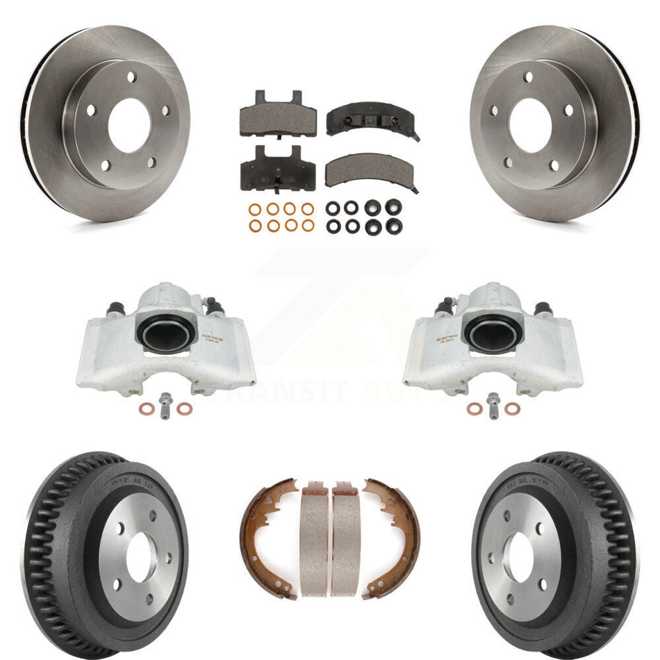 Front Rear Disc Brake Caliper Rotors Drums Semi-Metallic Pads Kit (8Pc) For 1994-1999 Dodge Ram 1500 4WD KC8-100833P