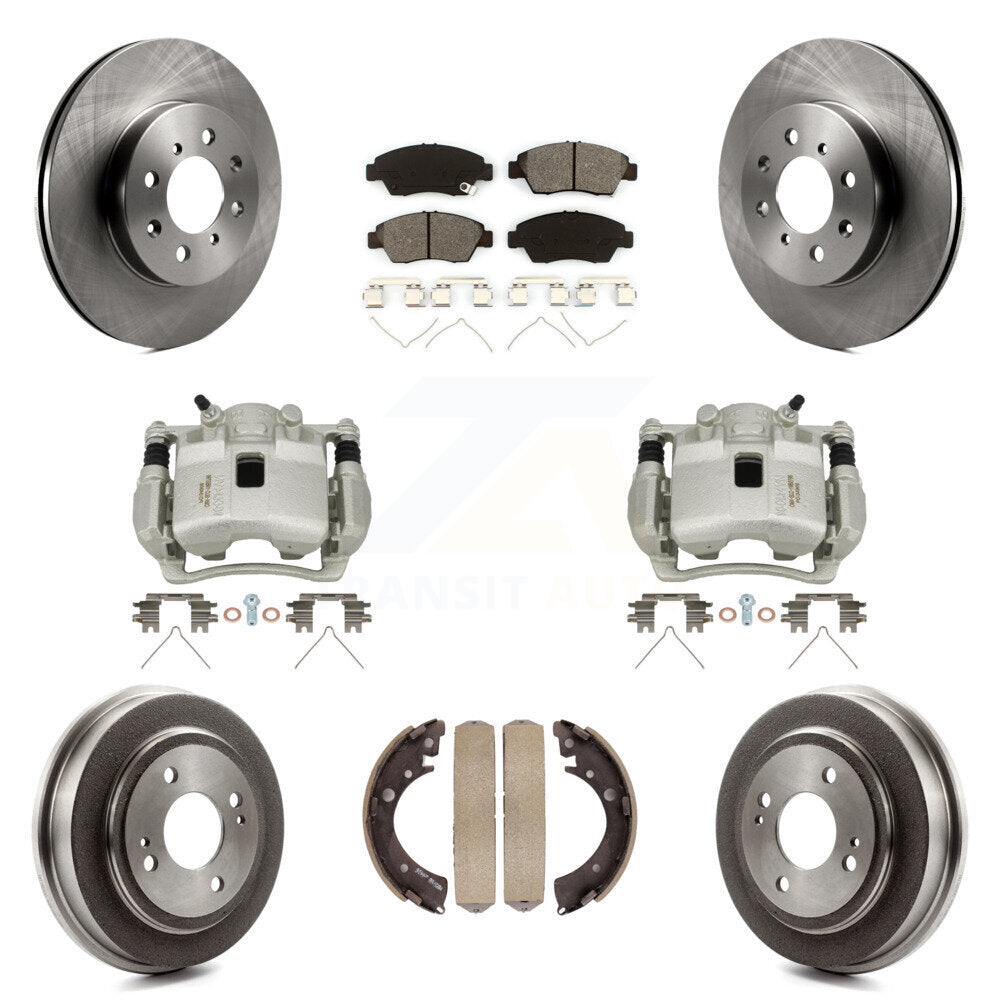 Front Rear Brake Caliper Rotors Drum Semi-Metallic Pad Kit (8Pc) For 2007-2008 Honda Fit KC8-100833S