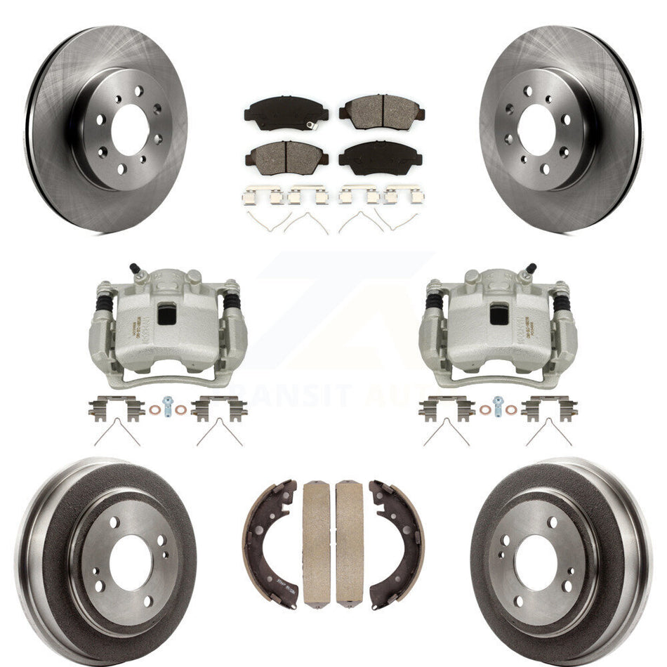 Front Rear Brake Caliper Rotors Drum Semi-Metallic Pad Kit (8Pc) For 2007-2008 Honda Fit KC8-100833S