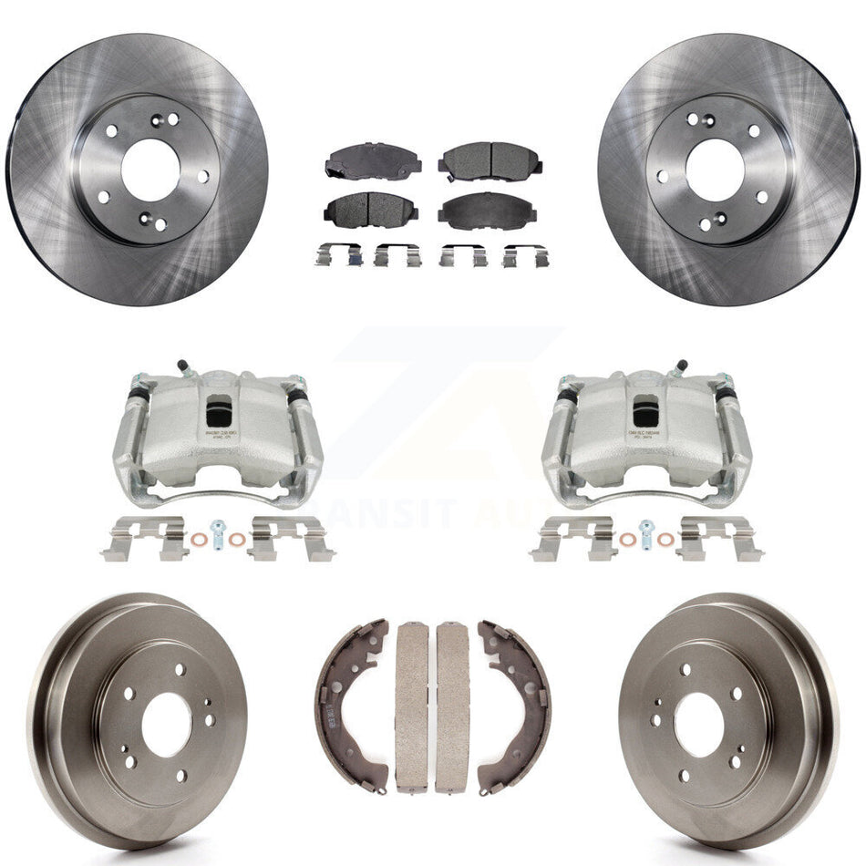 Front Rear Disc Brake Caliper Rotors Drums Ceramic Pads Kit (8Pc) For 2011 Honda Civic GX with 1.8L KC8-100833T