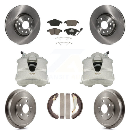 Front Rear Disc Brake Caliper Rotors Drums Ceramic Pads Kit (8Pc) For Volkswagen Jetta With 312mm Diameter Rotor KC8-100834C by Transit Auto