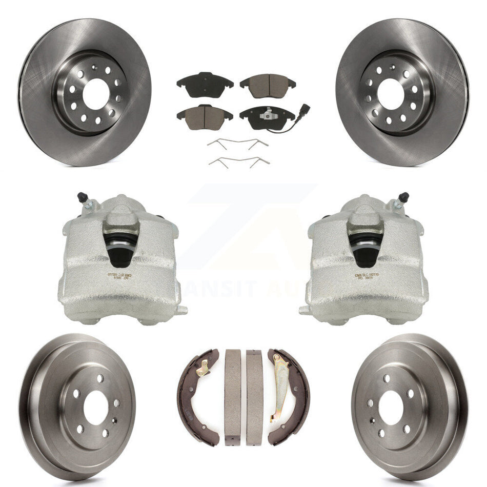 Front Rear Disc Brake Caliper Rotors Drums Ceramic Pads Kit (8Pc) For Volkswagen Jetta With 312mm Diameter Rotor KC8-100834C