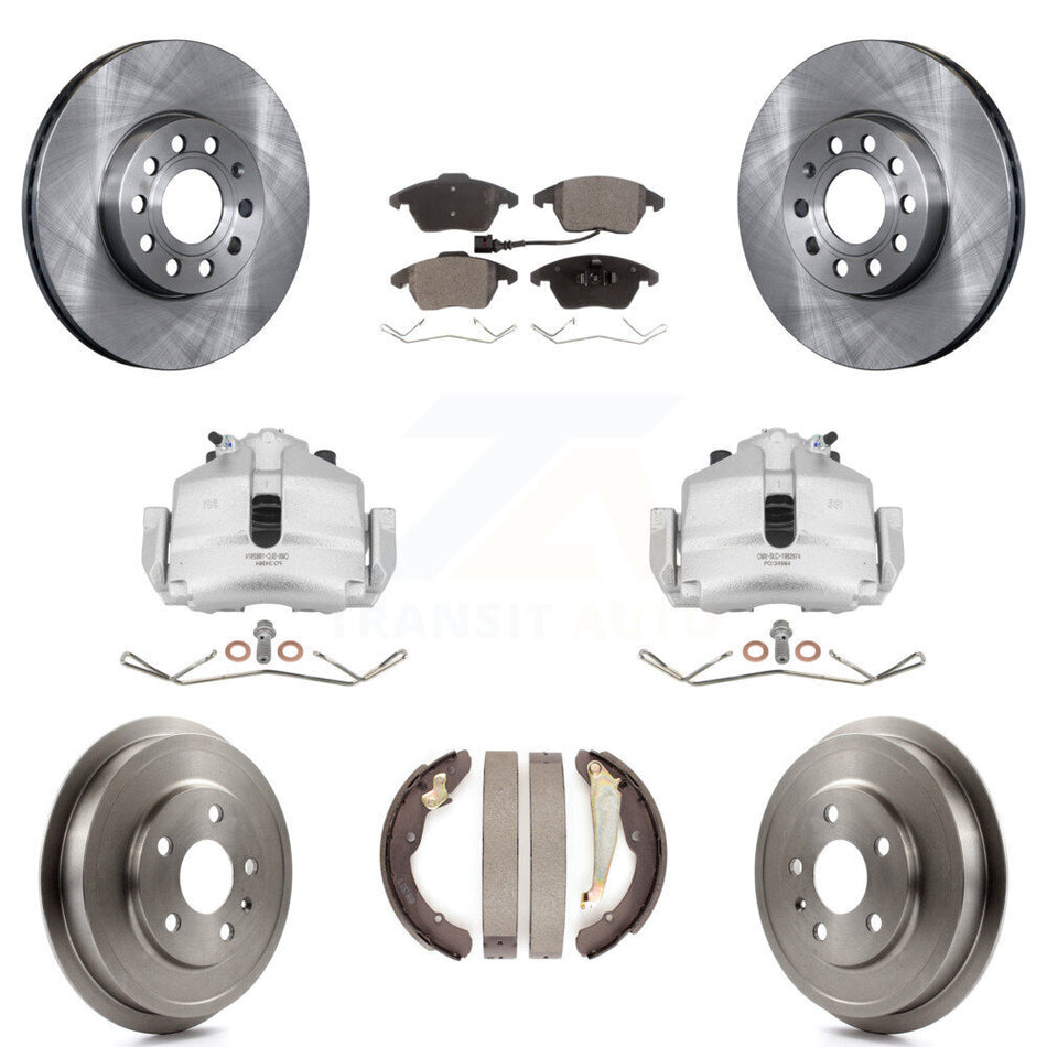 Front Rear Disc Brake Caliper Rotors Drums Semi-Metallic Pads Kit (8Pc) For Volkswagen Jetta Beetle With 288mm Diameter Rotor KC8-100834P