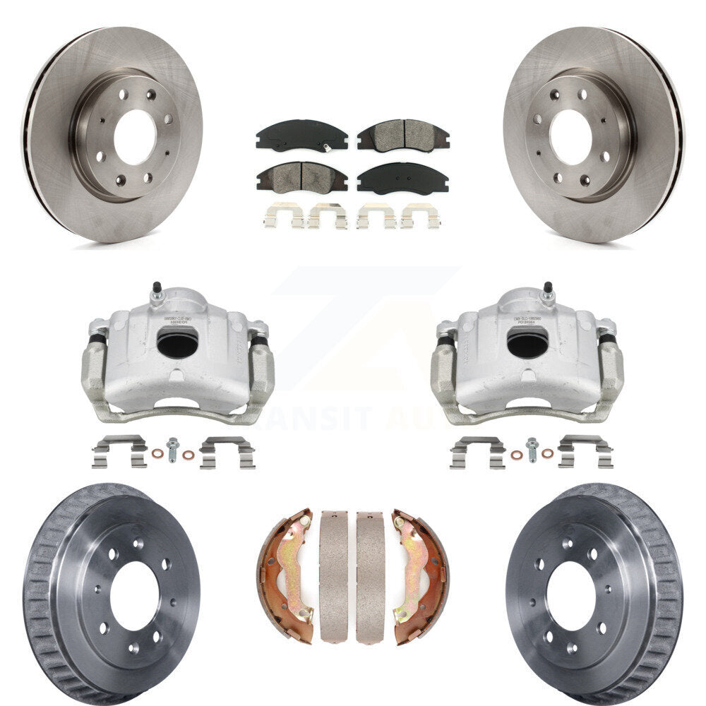 Front Rear Brake Caliper Rotors Drums Semi-Metallic Pads Kit (8Pc) For 07-09 Kia Spectra KC8-100834S