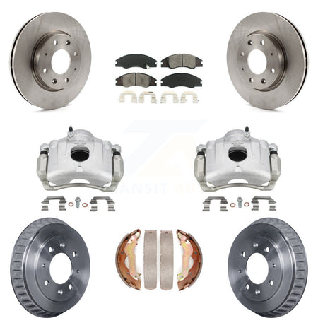 Front Rear Brake Caliper Rotors Drums Semi-Metallic Pads Kit (8Pc) For 07-09 Kia Spectra KC8-100834S