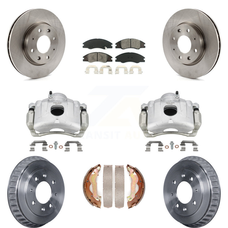 Front Rear Brake Caliper Rotors Drums Semi-Metallic Pads Kit (8Pc) For 07-09 Kia Spectra KC8-100834S