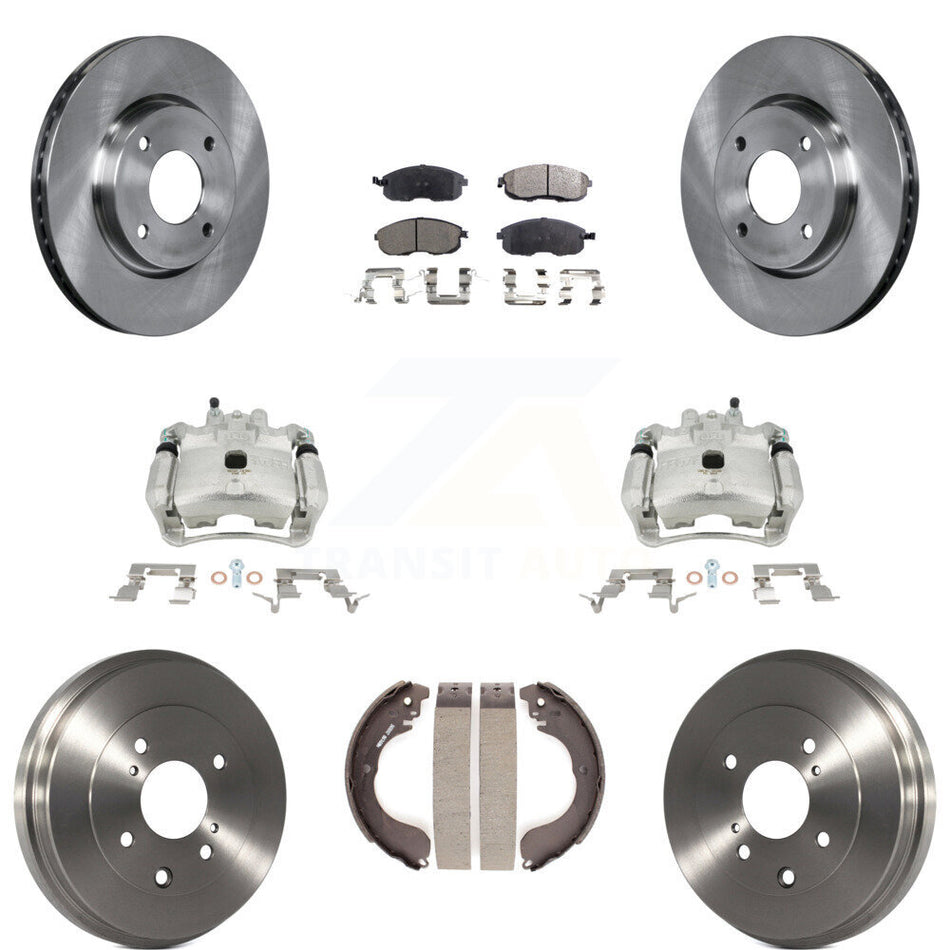 Front Rear Disc Brake Caliper Rotors Drums Ceramic Pads Kit (8Pc) For Nissan Sentra KC8-100835T