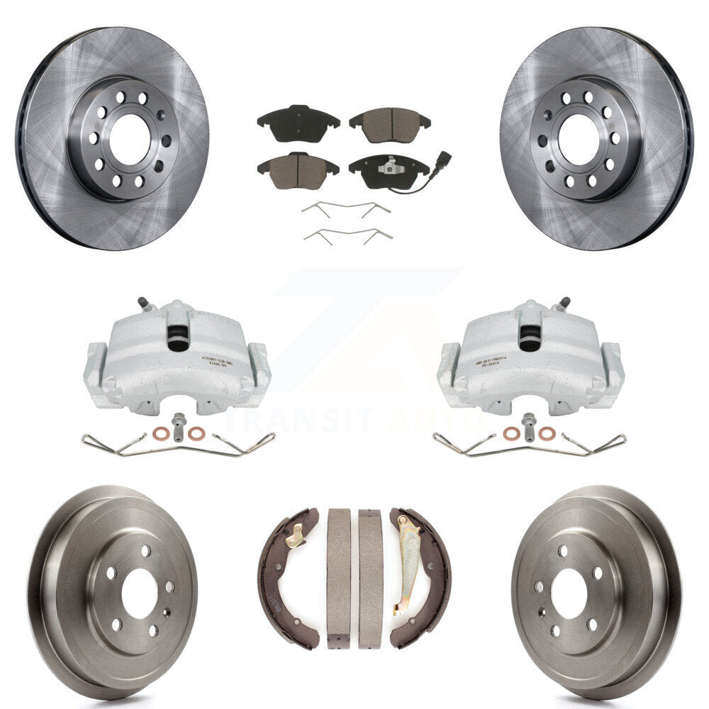 Front Rear Disc Brake Caliper Rotors Drums Ceramic Pads Kit (8Pc) For Volkswagen Jetta Beetle With 288mm Diameter Rotor KC8-100836C by Transit Auto