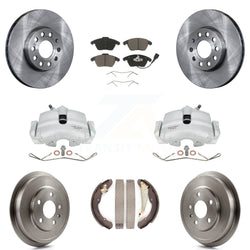Front Rear Disc Brake Caliper Rotors Drums Ceramic Pads Kit (8Pc) For Volkswagen Jetta Beetle With 288mm Diameter Rotor KC8-100836C