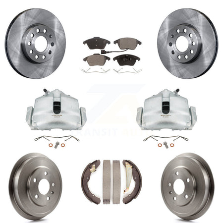 Front Rear Disc Brake Caliper Rotors Drums Semi-Metallic Pads Kit (8Pc) For Volkswagen Jetta With 288mm Diameter Rotor KC8-100836P by Transit Auto